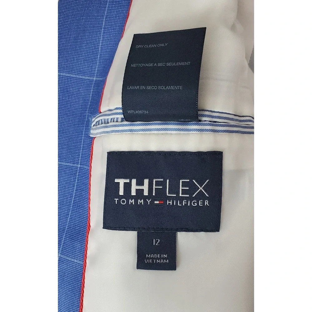 Tommy Hilfiger Blazer TH Flex Windowpane Mazarine Blue 12 Boy's Notch Collar - Picture 12 of 13